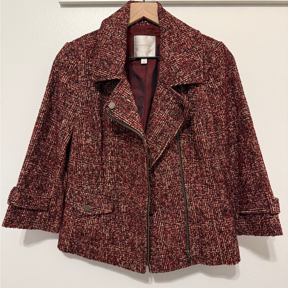 Nordstrom Collection Burgundy Tweed Moto Blazer